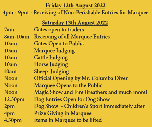 Ardara Show Timetable